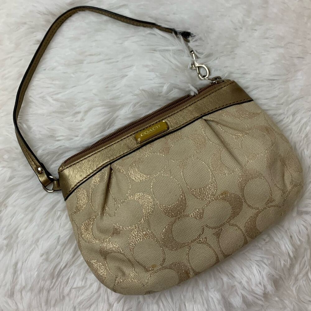 Coach Gold Canvas Wristlet